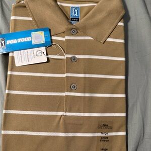 PGA Tour Khaki and White Striped Polo